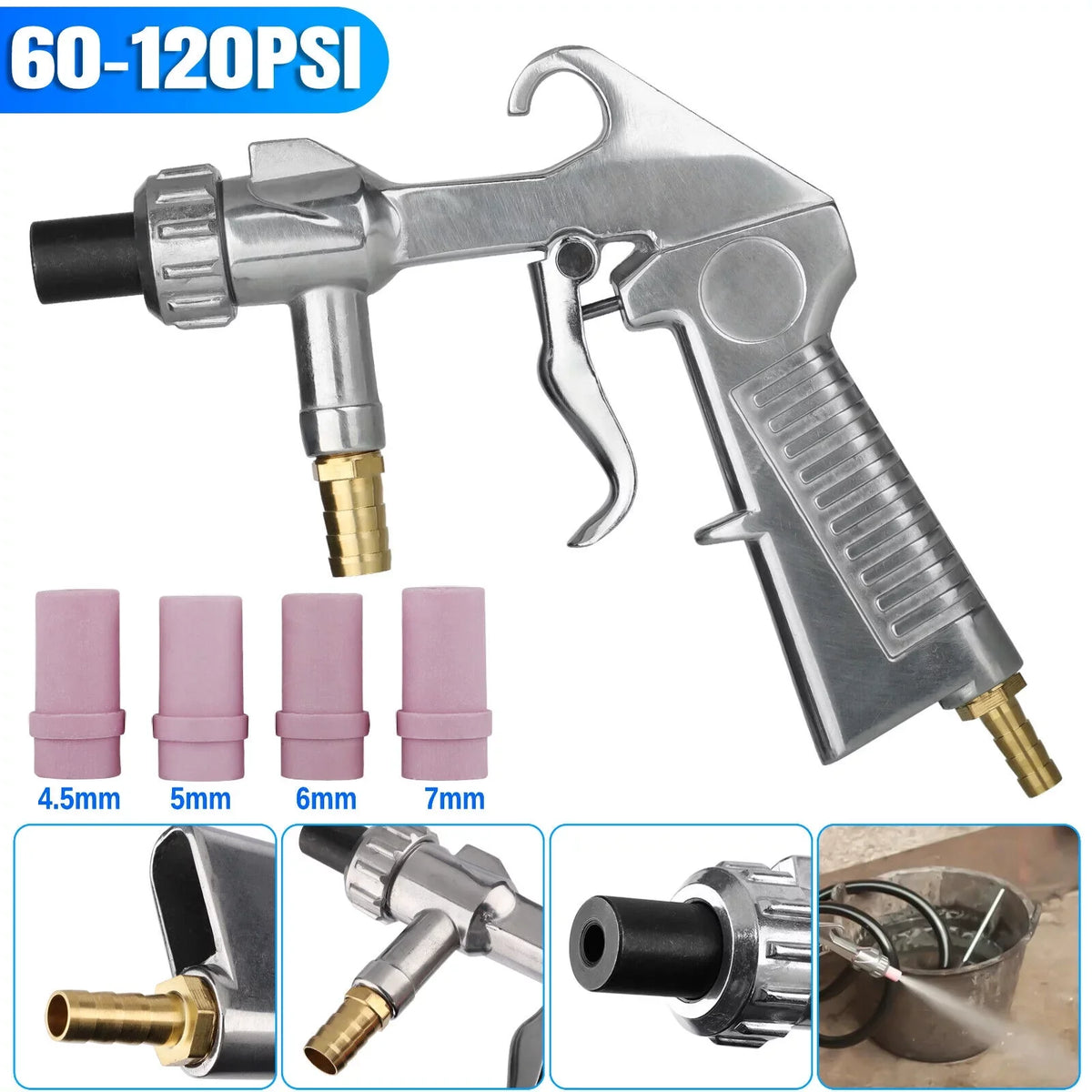 Sandblaster Air Kit Abrasive Sandblasting Gun Sand Blaster with 4 Ceramic Nozzle