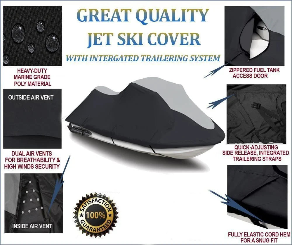 '-      Cover Compatible for  Wave Runner  760 1997-2000 Jet Ski  Trailerable Cover Black/Grey 2 Seater