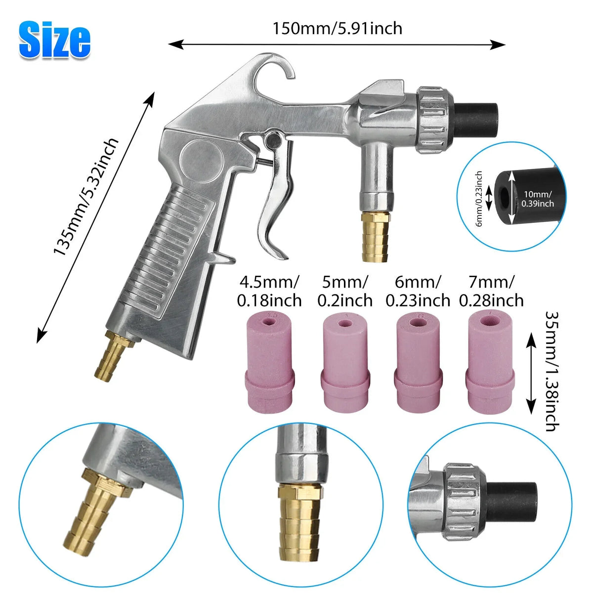 Sandblaster Air Kit Abrasive Sandblasting Gun Sand Blaster with 4 Ceramic Nozzle