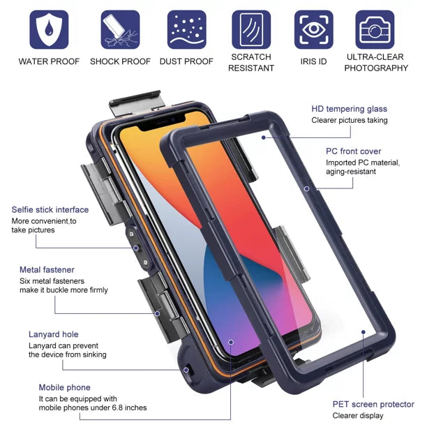UrbanX Professional [15m/50ft] Swimming Diving Surfing Snorkeling Photo Video Waterproof Protective Case Underwater Housing for Xiaomi Mi 8  And all Phones Up to 6.9 Inch  with Lanyard