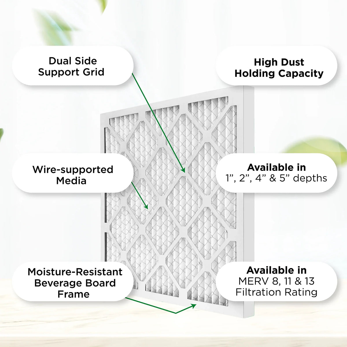 20x20x4  11,  1000 Pleated  Furnace 4" Air Filters by Pamlico. Case of 6. Actual Size: 19-1/2 x 19-1/2 x 3-3/4