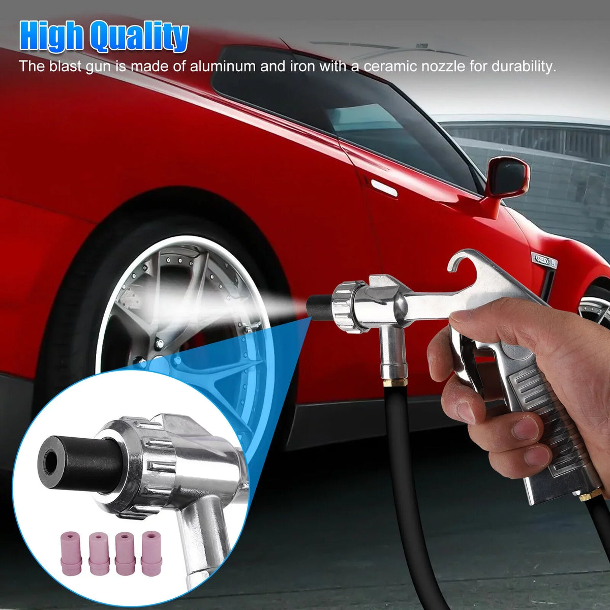 Sandblaster Air Kit Abrasive Sandblasting Gun Sand Blaster with 4 Ceramic Nozzle