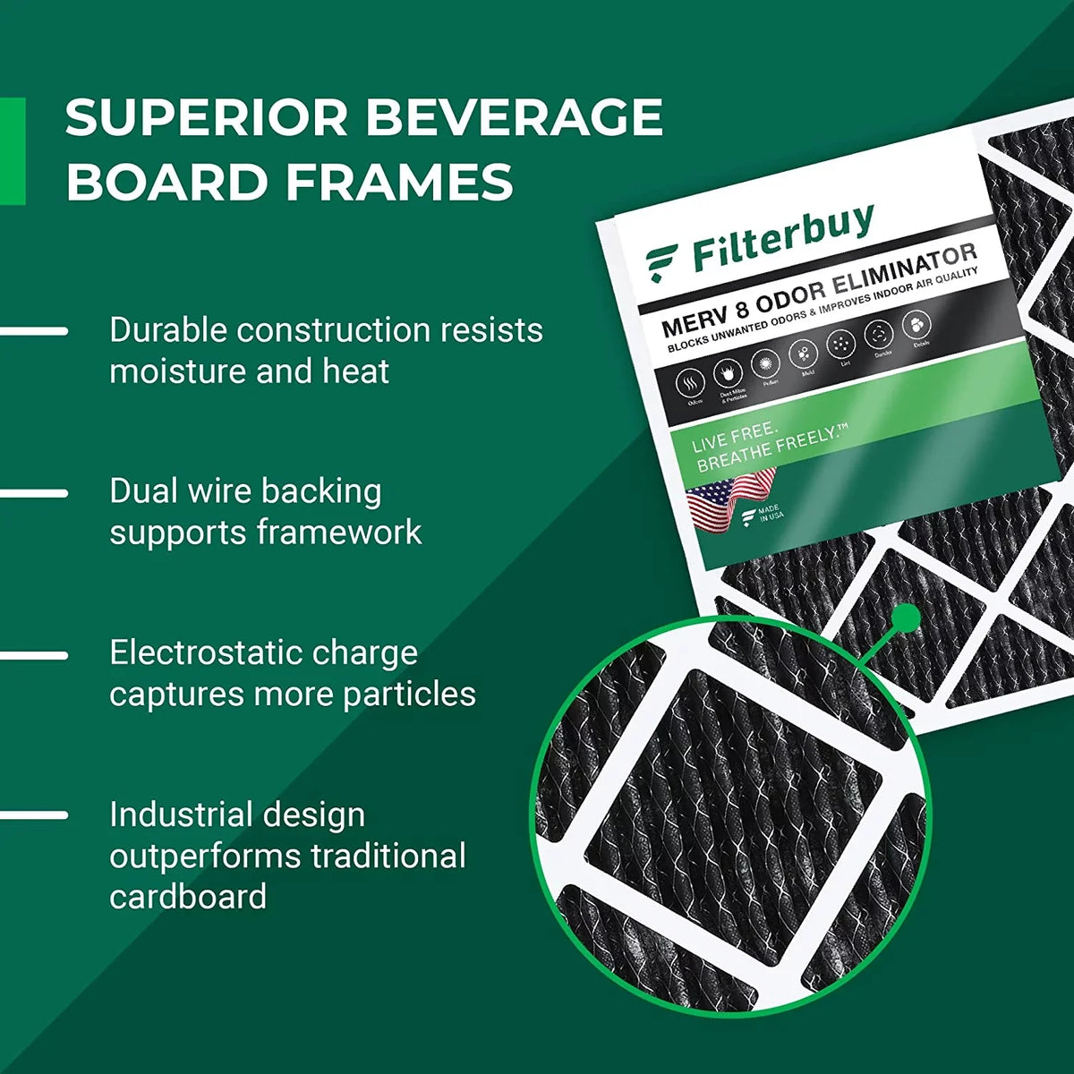 Filterbuy 24x25x1  8 Odor Eliminator Pleated   Furnace Air Filters with Activated Carbon (1-Pack)