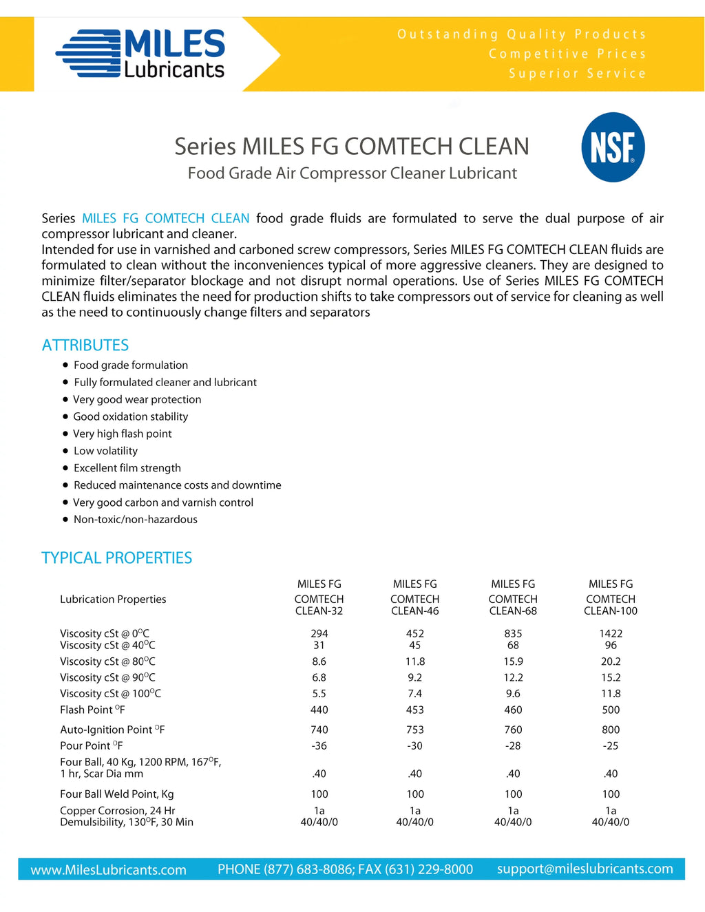 Miles Fg Comtech Clean  46 Food Grade Synthetic Rotary Compressor Fluid 5 Gallon Pail