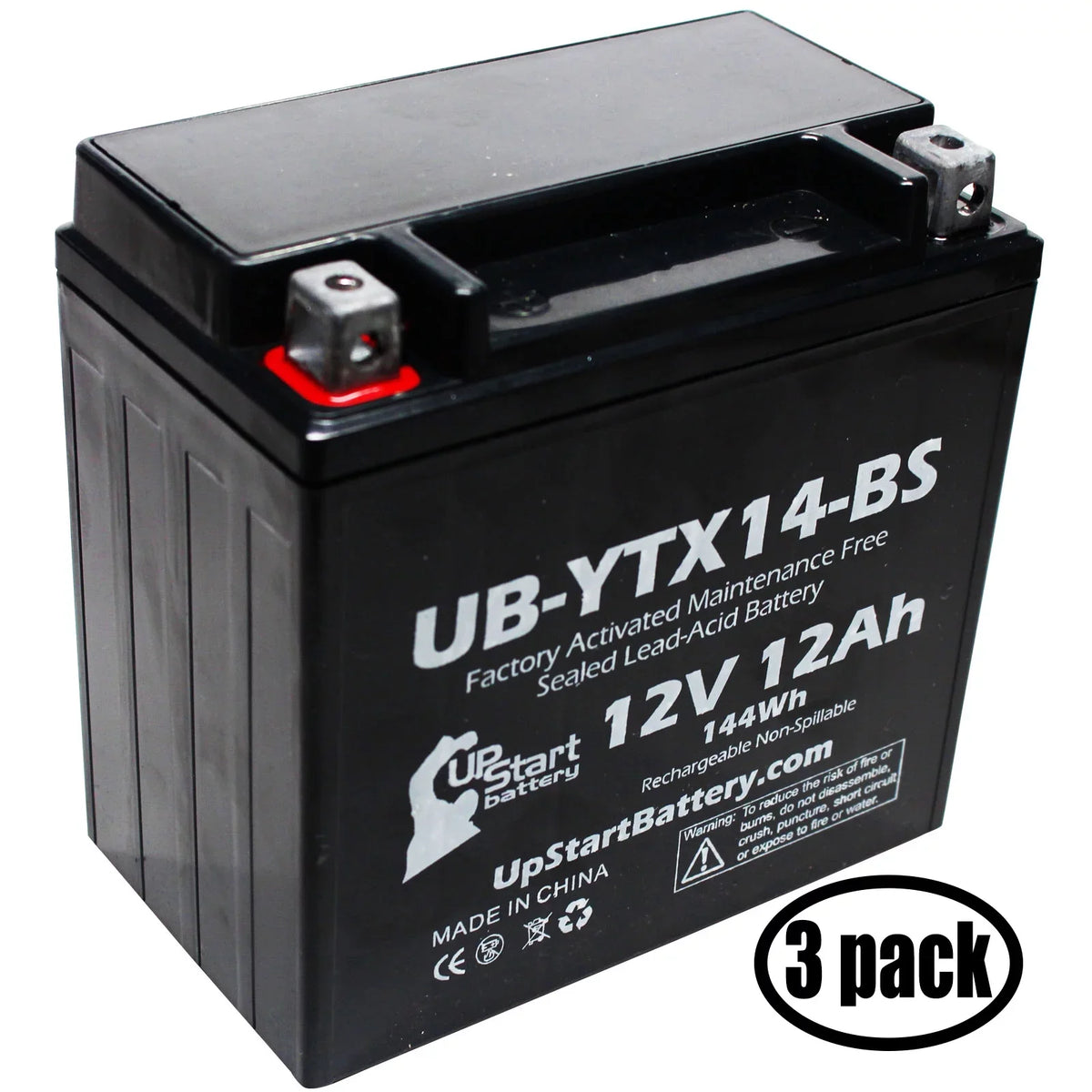 3-Pack UpStart Battery Replacement for 2010  ,  800  Factory Activated, Maintenance Free, Motorcycle Battery - 12V, 12AH, --