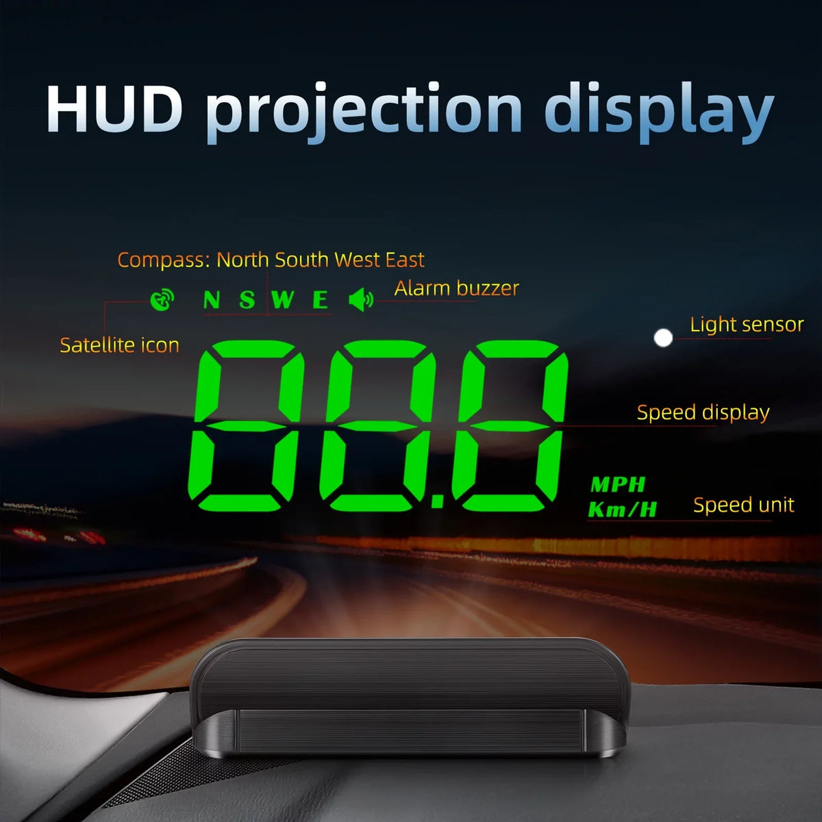 moobody Car  3.5 inch Head-up Display Windshield Projecter Digital Vehicle Speedometer  Model Overspeed Warning Fatigue Driving Alarm