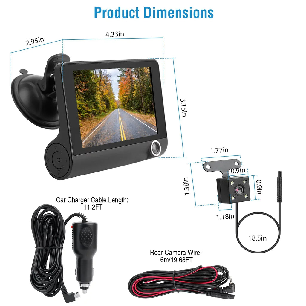 iMouTEK 1080P Touch Screen Car Dash 4in Cam Dash Camera Front and Rear Camera with -Sensor Loop Recording Motion Detection